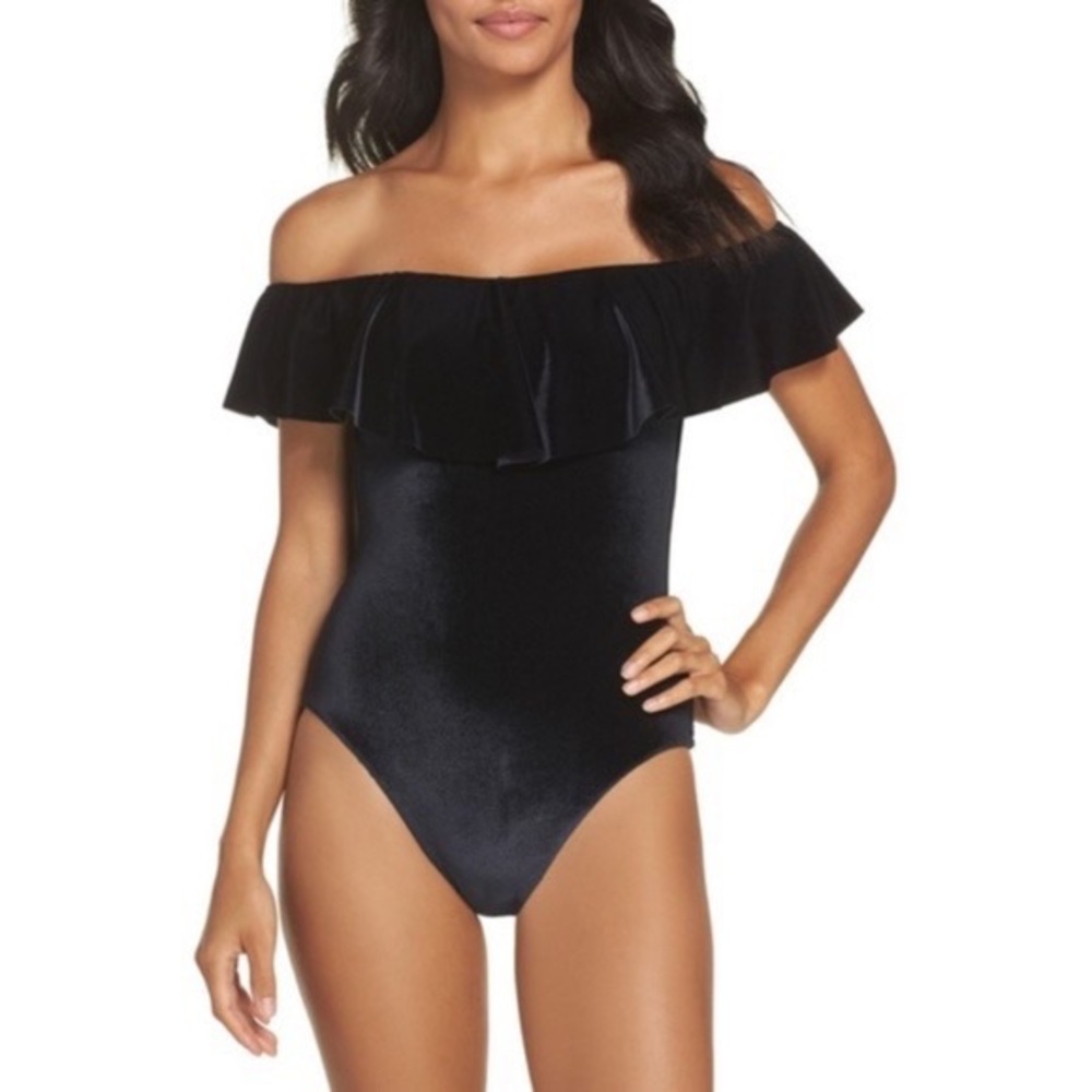 Trina Turk Velvet Off‑Shoulder Swimsuit/Bodysuit NWT — Size 10